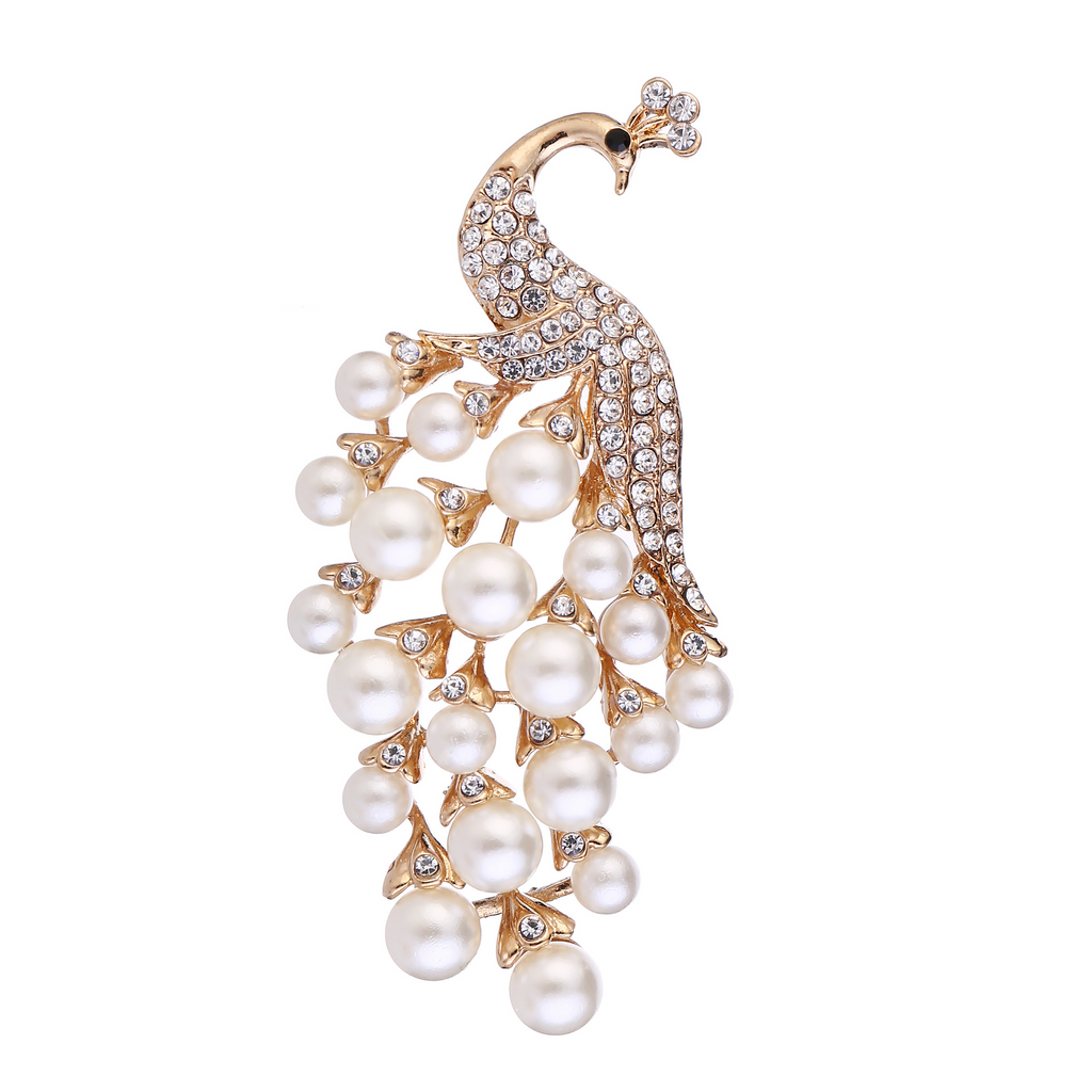 Pearl Rhinestone Peacock Brooch