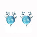Super Cute Antler Blue Crystal Earrings