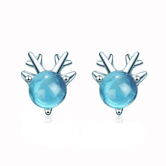 Super Cute Antler Blue Crystal Earrings