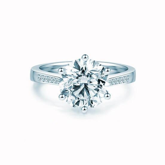 Hollow 3D-Design Six Prong Shiny CVD Diamond Engagement Ring