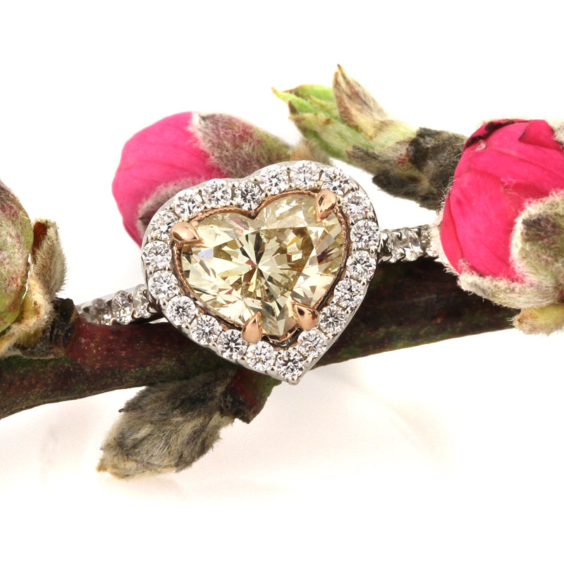 Fancy Light Brown Yellow Heart Shaped CVD Diamond Engagement Ring