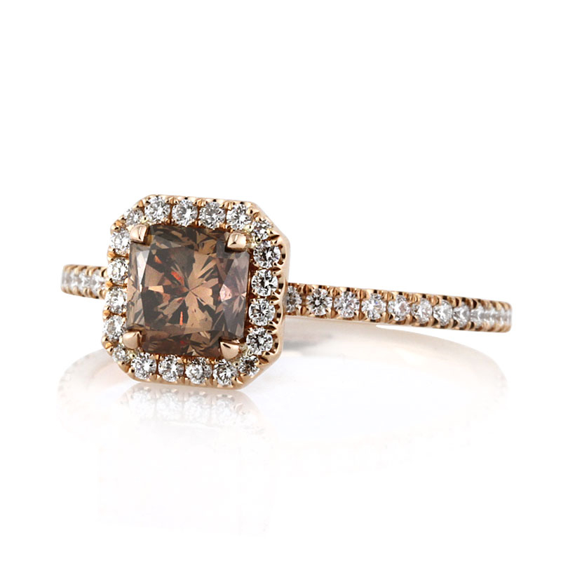 Fancy Dark Orange Brown Radiant Cut CVD Diamond Engagement Ring