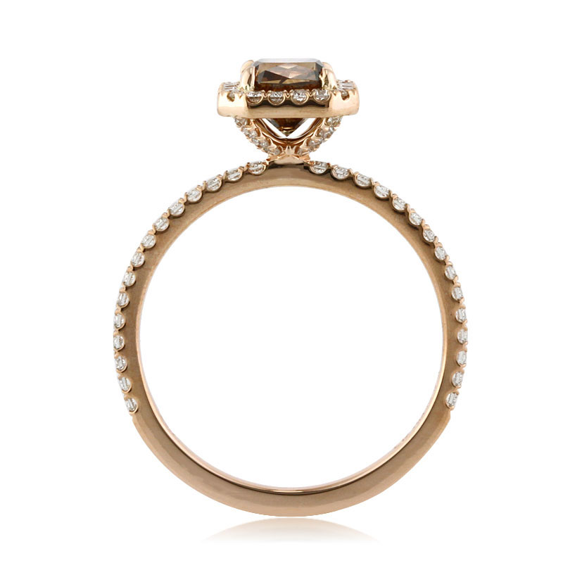 Fancy Dark Orange Brown Radiant Cut CVD Diamond Engagement Ring