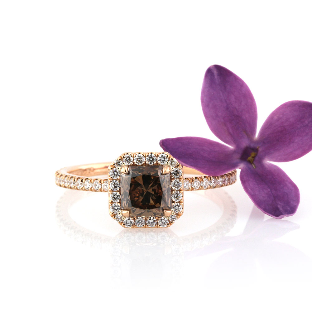 Fancy Dark Orange Brown Radiant Cut CVD Diamond Engagement Ring