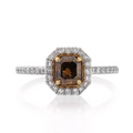 Fancy Dark Orange Brown Radiant Cut CVD Diamond Engagement Ring