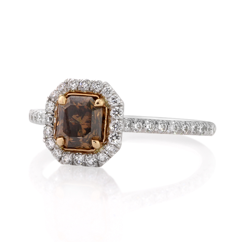 Fancy Dark Orange Brown Radiant Cut CVD Diamond Engagement Ring