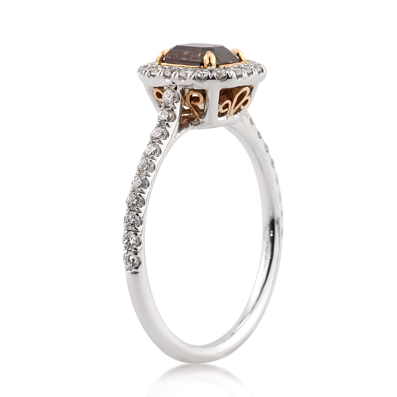 Fancy Dark Orange Brown Radiant Cut CVD Diamond Engagement Ring