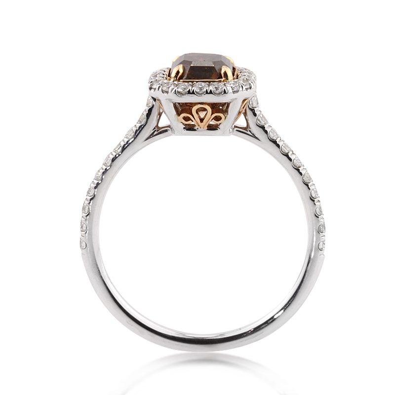 Fancy Dark Orange Brown Radiant Cut CVD Diamond Engagement Ring