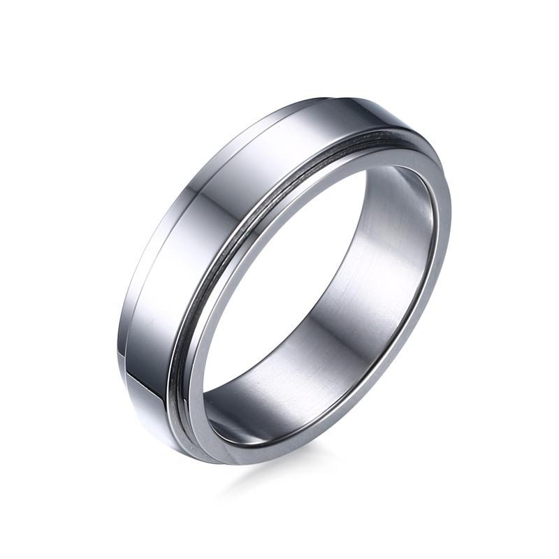 Turnable Simple Style Mens Titanium Steel Ring
