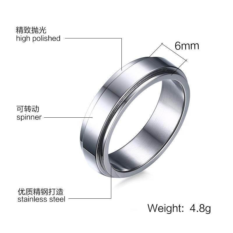 Turnable Simple Style Mens Titanium Steel Ring