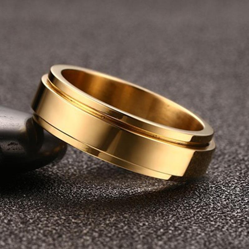 Turnable Simple Style Mens Titanium Steel Ring