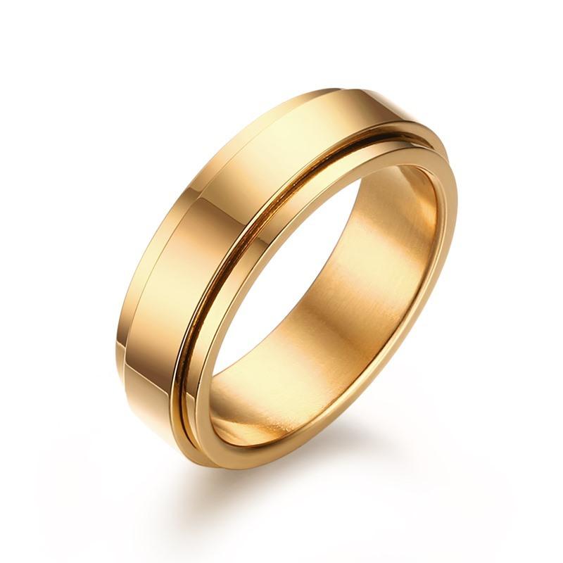 Turnable Simple Style Mens Titanium Steel Ring