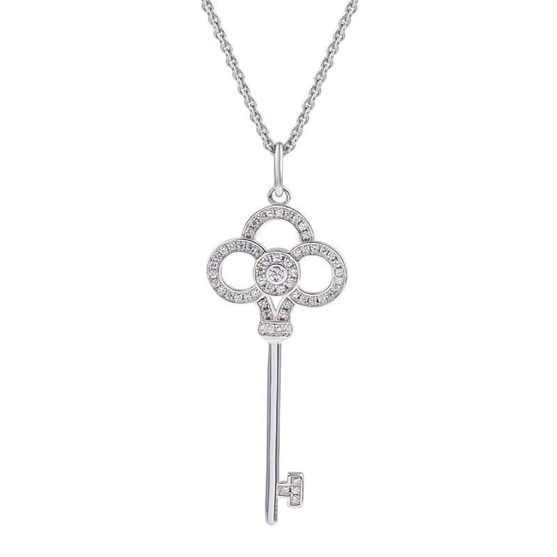 Simple Key Shape Long CVD Diamond Necklace
