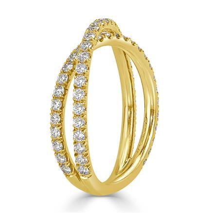 Round Brilliant Cut Diamond Crisscross Ring in 18k Yellow Gold