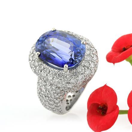 Oval Cut Ceylon Sapphire and Diamond Right-Hand Ring