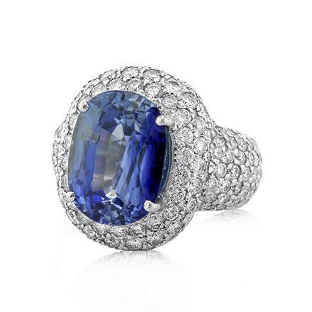 Oval Cut Ceylon Sapphire and Diamond Right-Hand Ring