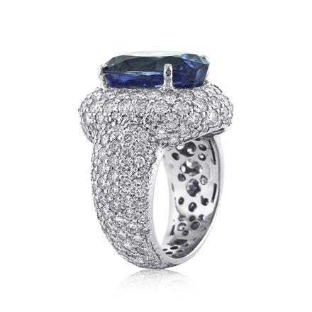 Oval Cut Ceylon Sapphire and Diamond Right-Hand Ring