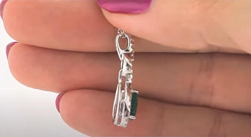 Pear Shaped Emerald and Diamond Pendant