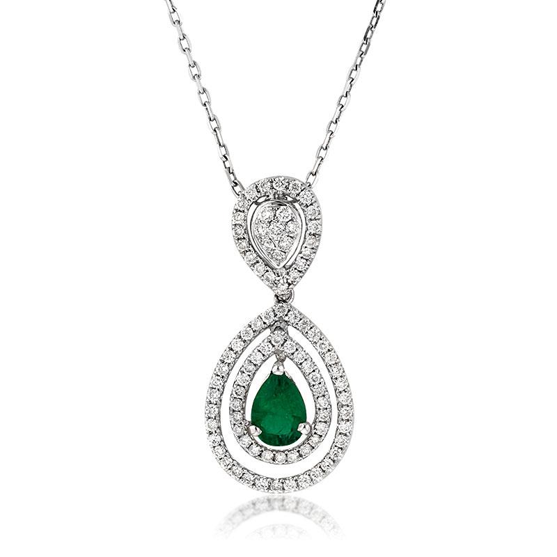 Pear Shaped Emerald and Diamond Pendant