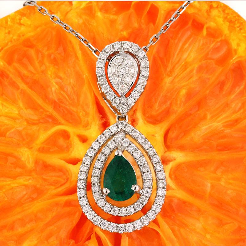 Pear Shaped Emerald and Diamond Pendant