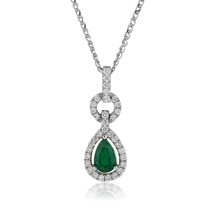 Pear Shaped Emerald and Diamond Pendant