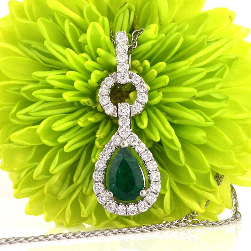 Pear Shaped Emerald and Diamond Pendant