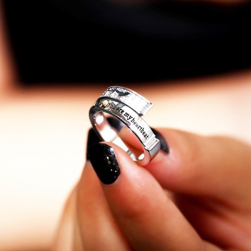 Heartbeat Wedding Rings Hidden Message Engraved Rings For Her