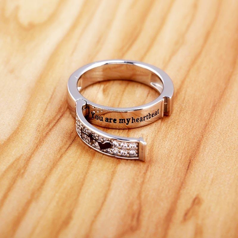 Heartbeat Wedding Rings Hidden Message Engraved Rings For Her