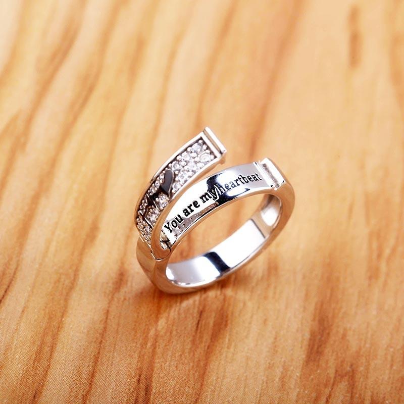 Heartbeat Wedding Rings Hidden Message Engraved Rings For Her