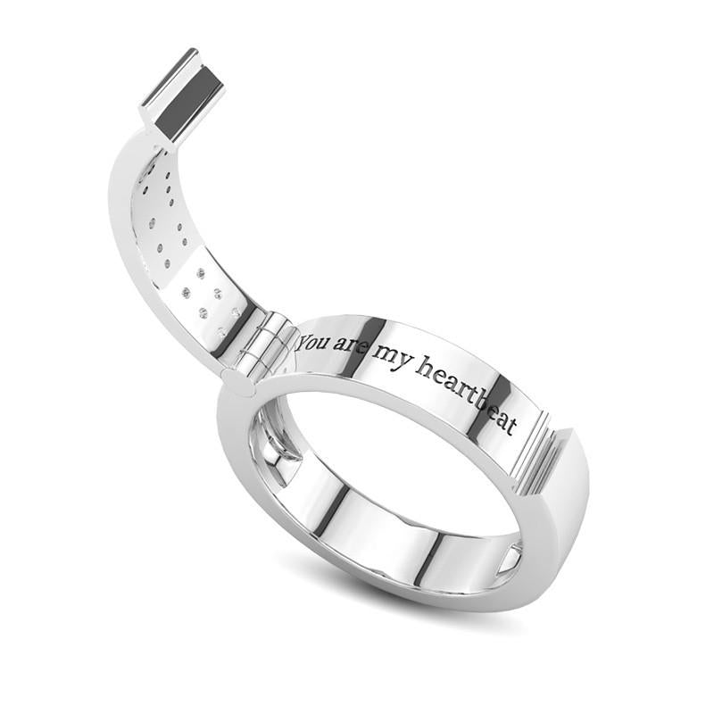 Heartbeat Wedding Rings Hidden Message Engraved Rings For Her