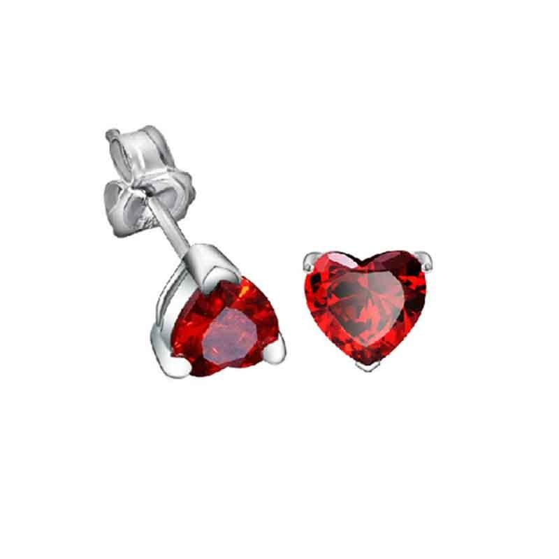 Red Cubic Zirconia Earrings For Women In Heart Shape