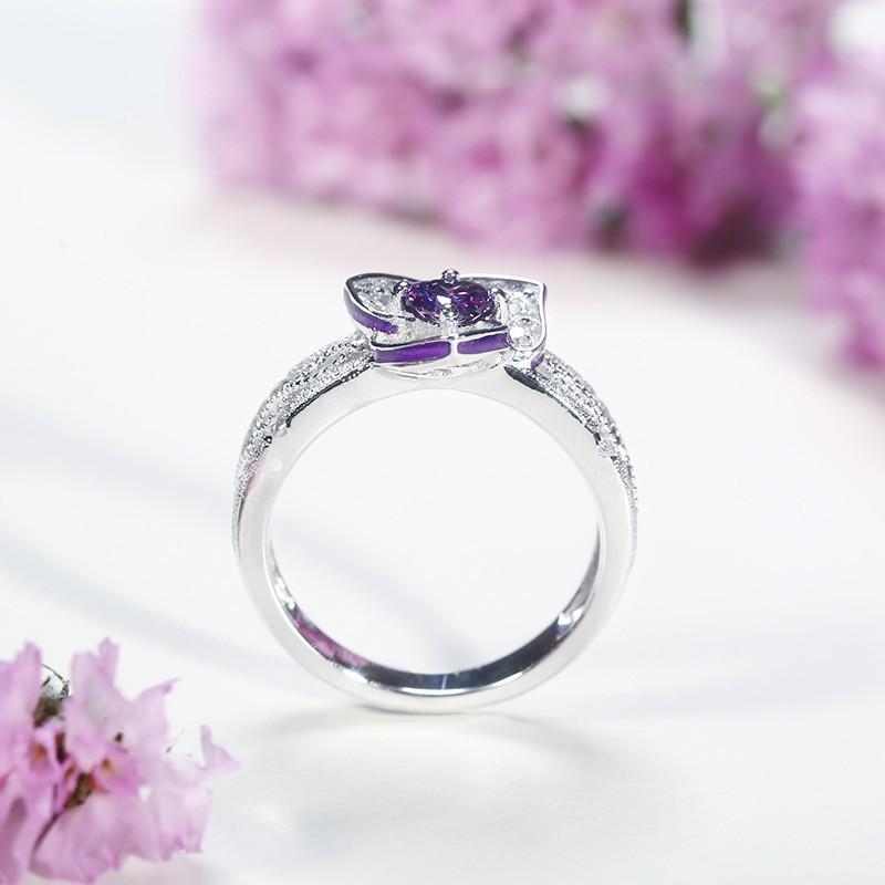 Rose Engagement Ring With Amethyst Gemstone in Heart Shape