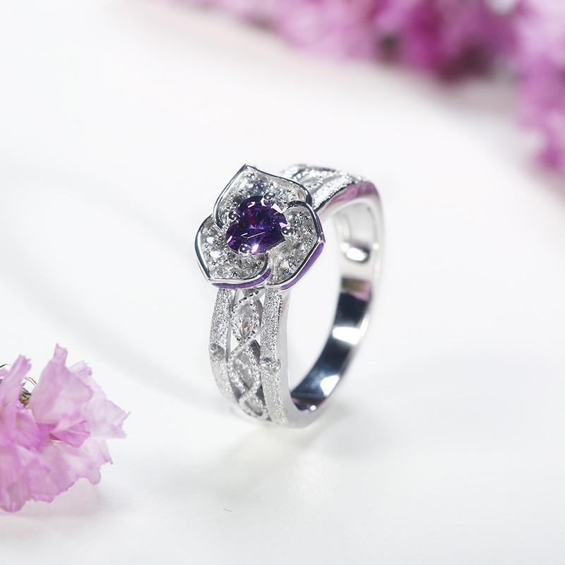 Rose Engagement Ring With Amethyst Gemstone in Heart Shape