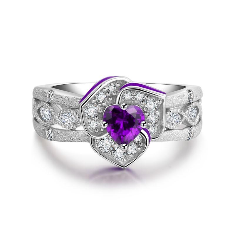 Rose Engagement Ring With Amethyst Gemstone in Heart Shape