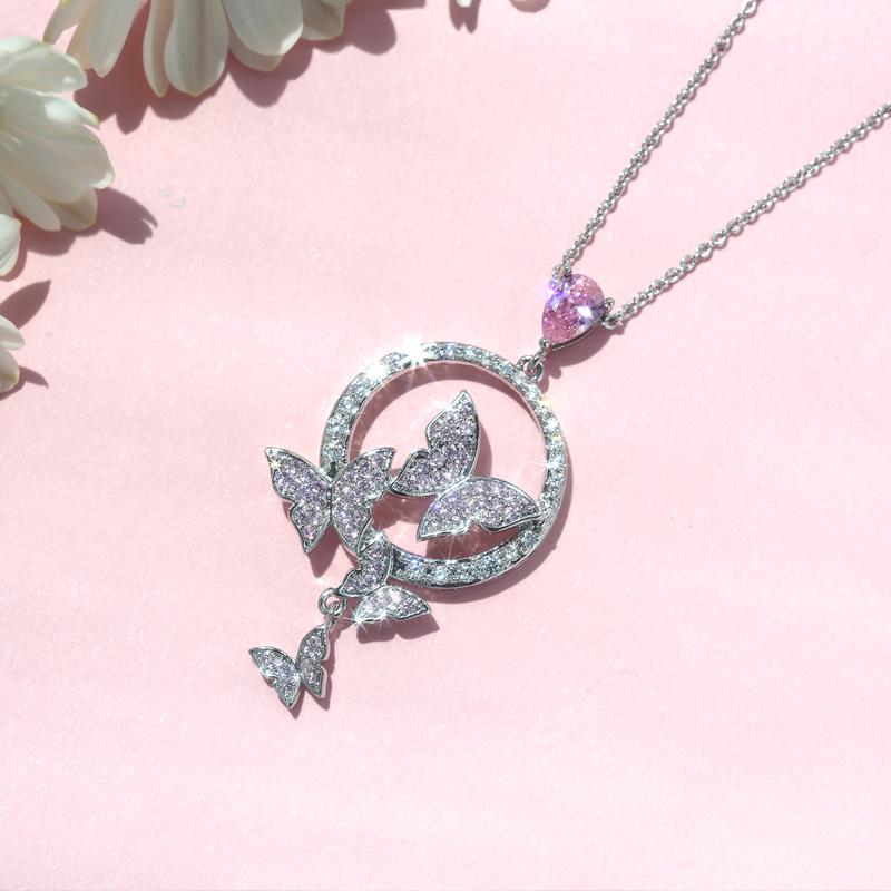 Pink Butterfly Necklace For Women