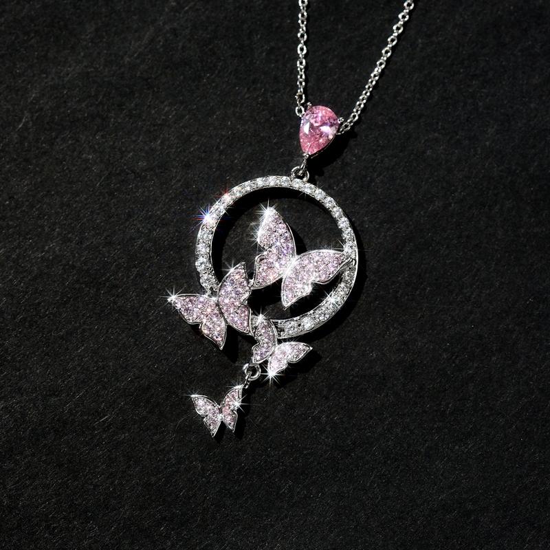 Pink Butterfly Necklace For Women