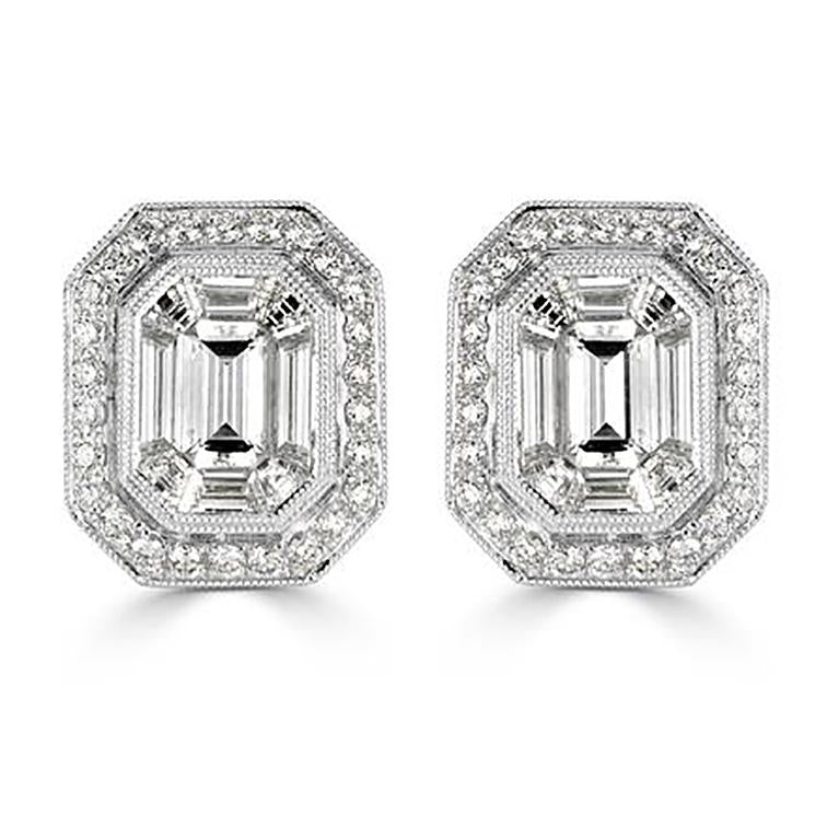 Emerald shape White Diamond Earrings