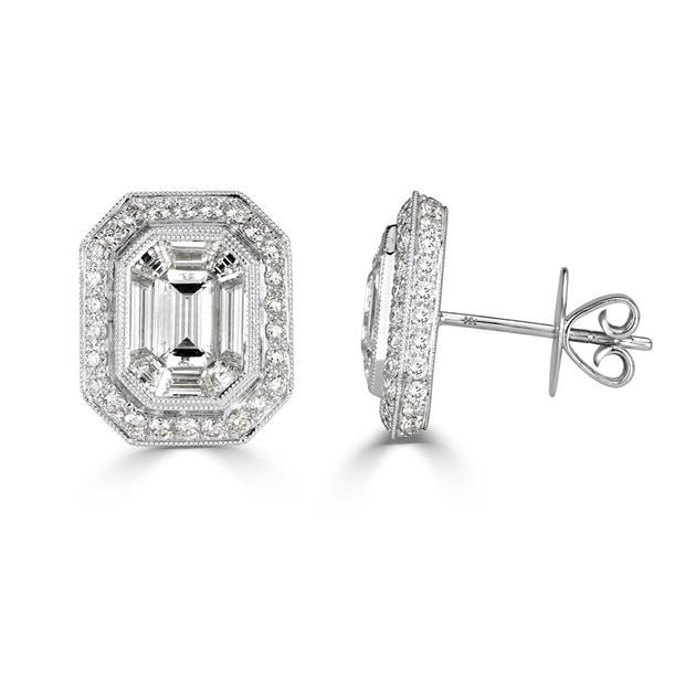 Emerald shape White Diamond Earrings