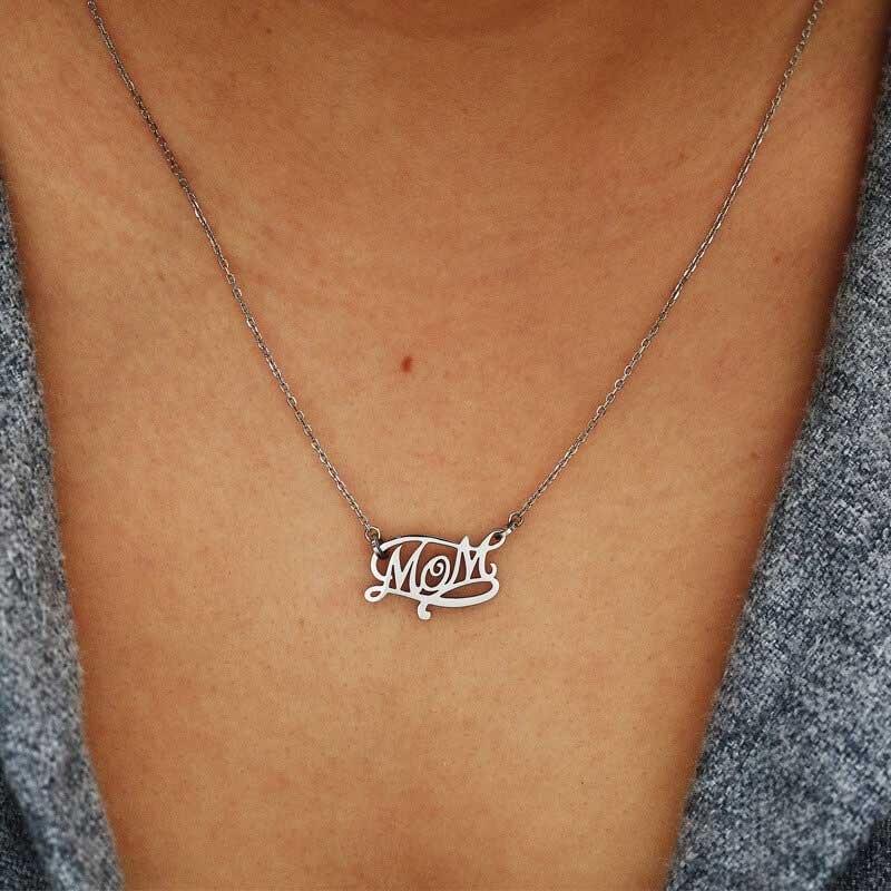 Silver Mothers Necklace Tiny Cursive letter Initial Pendant