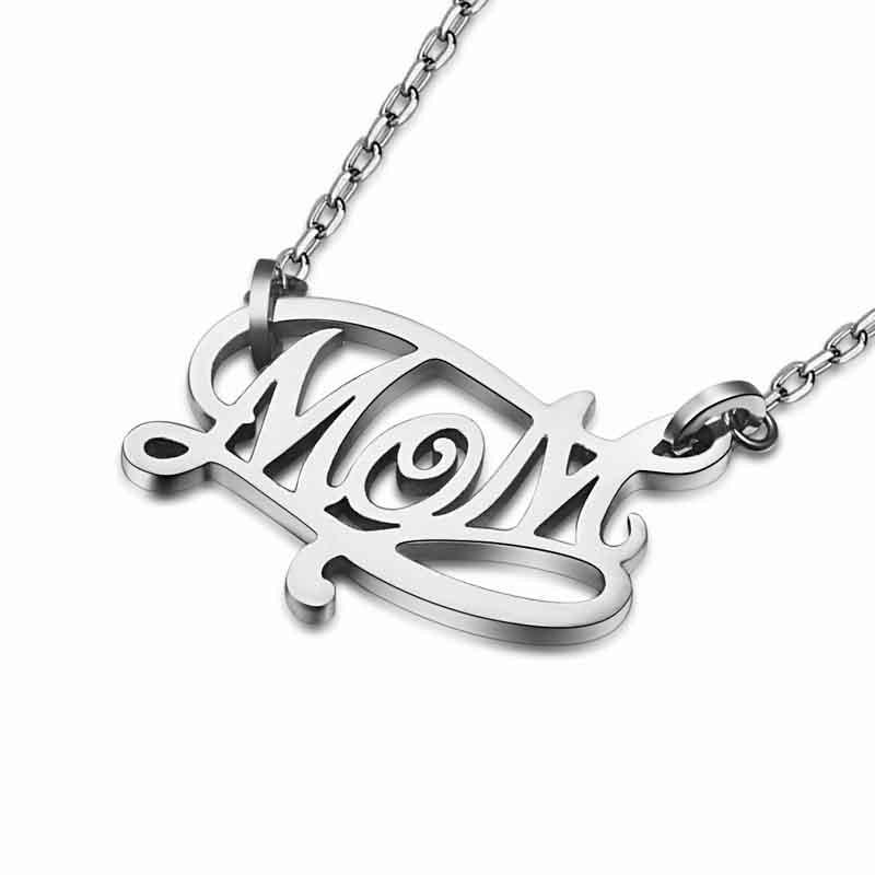 Silver Mothers Necklace Tiny Cursive letter Initial Pendant