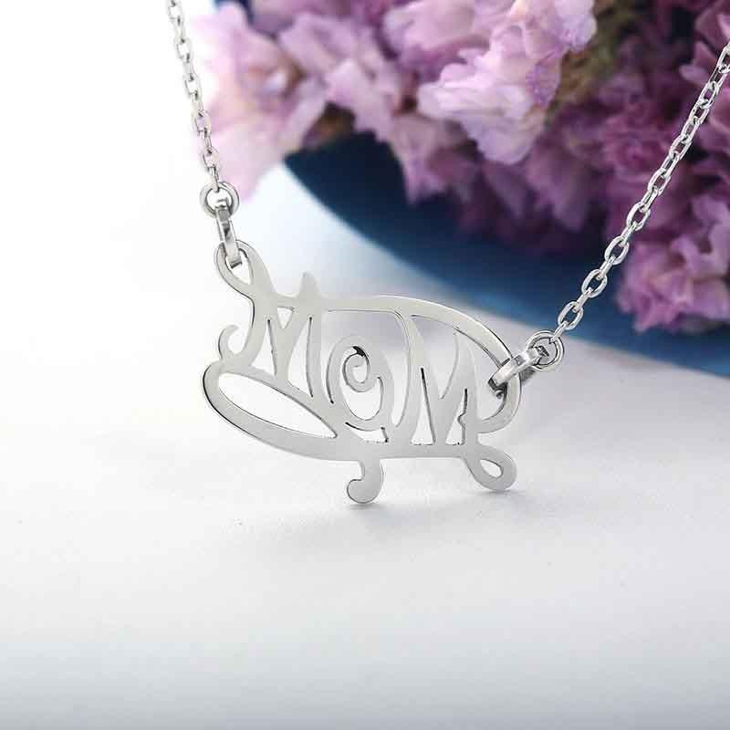 Silver Mothers Necklace Tiny Cursive letter Initial Pendant