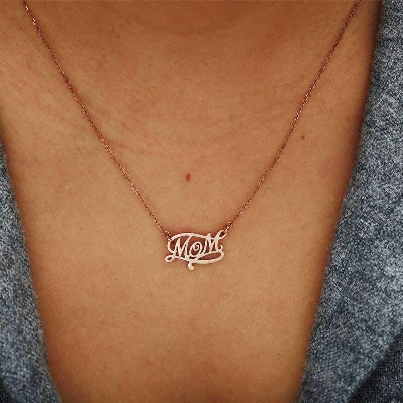 Silver Mothers Necklace Tiny Cursive letter Initial Pendant