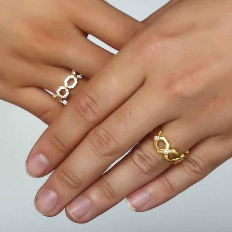 Gold Wedding Ring Set For Couples Geometry Honeycomb Inspired