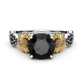 Natural Black Stone Silver Sunflower
