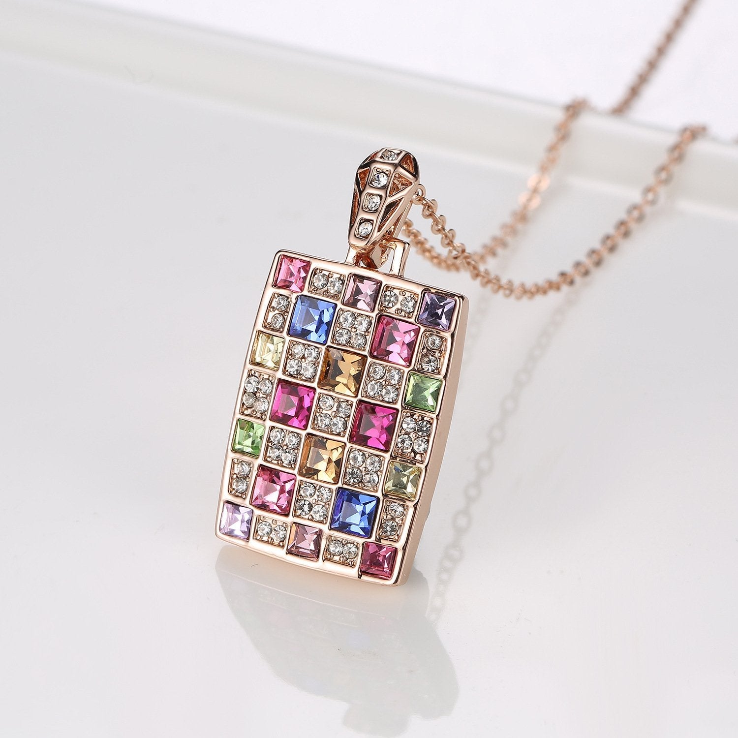 Colored Square Diamond  Vintage Pendant