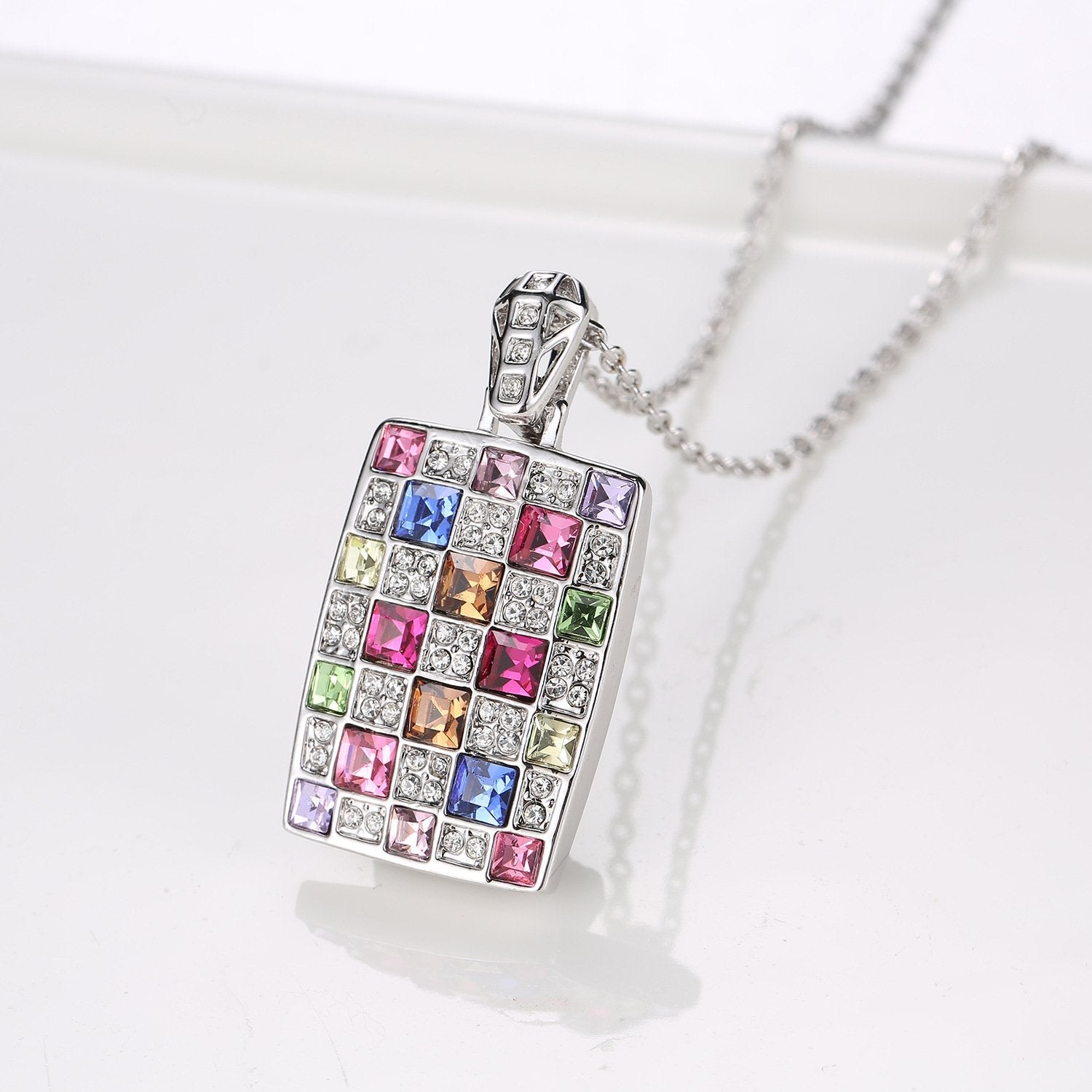 Colored Square Diamond  Vintage Pendant