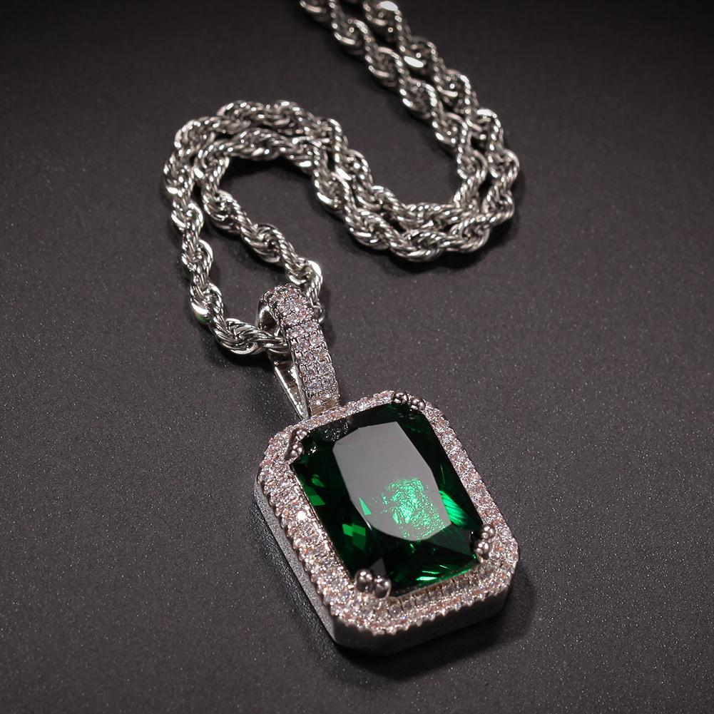 Green Square Diamond  Hip-hop Pendant