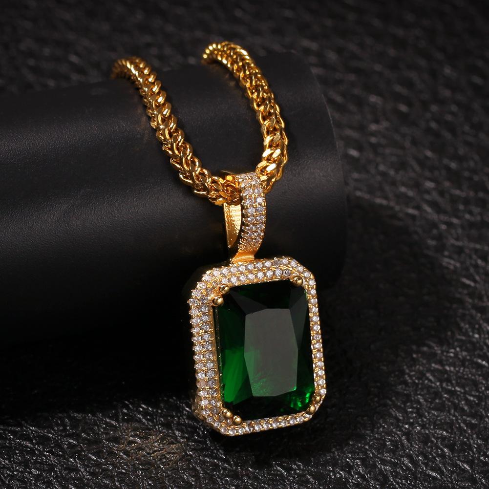 Green Square Diamond  Hip-hop Pendant