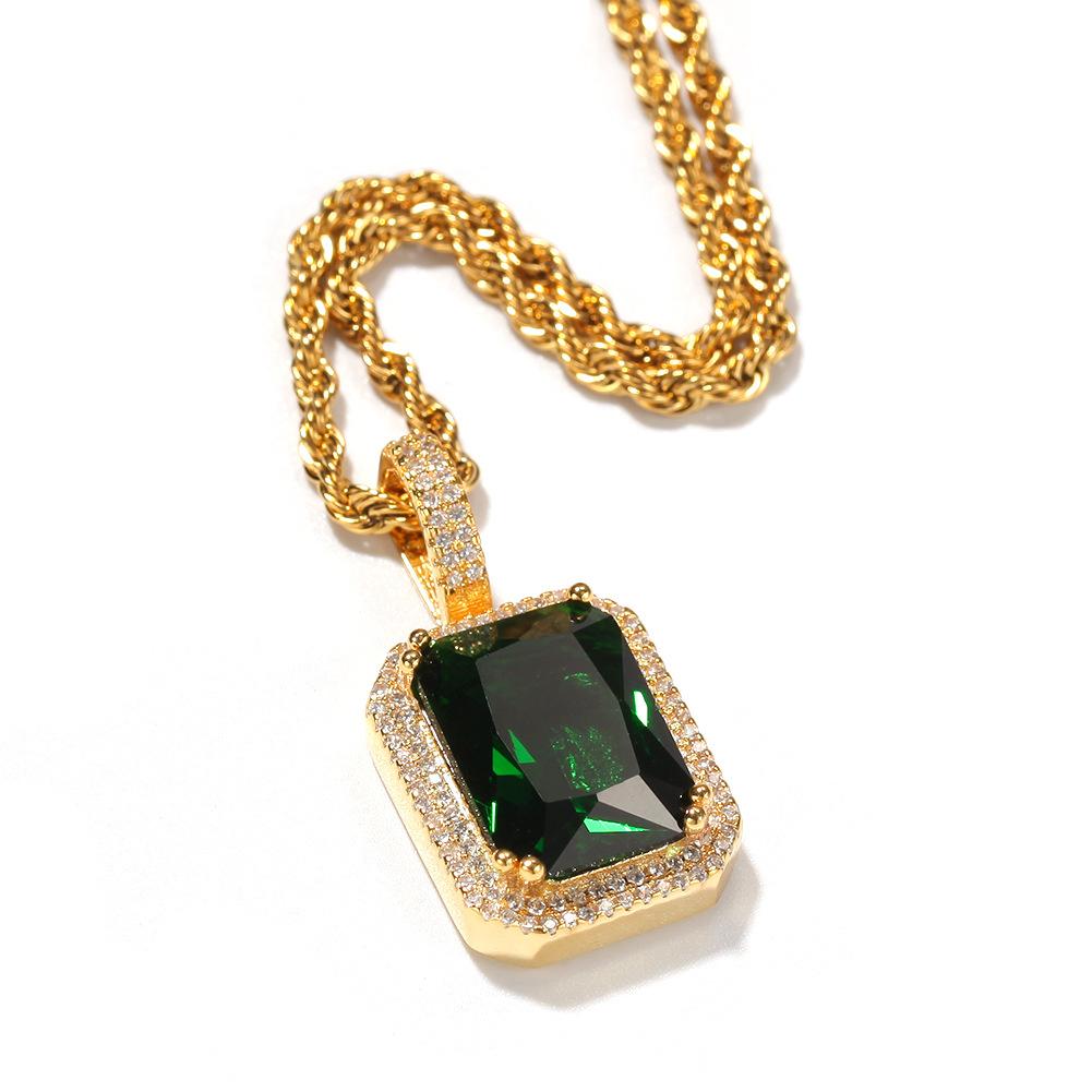 Green Square Diamond  Hip-hop Pendant