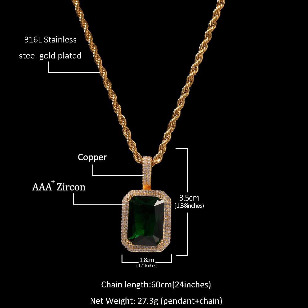 Green Square Diamond  Hip-hop Pendant